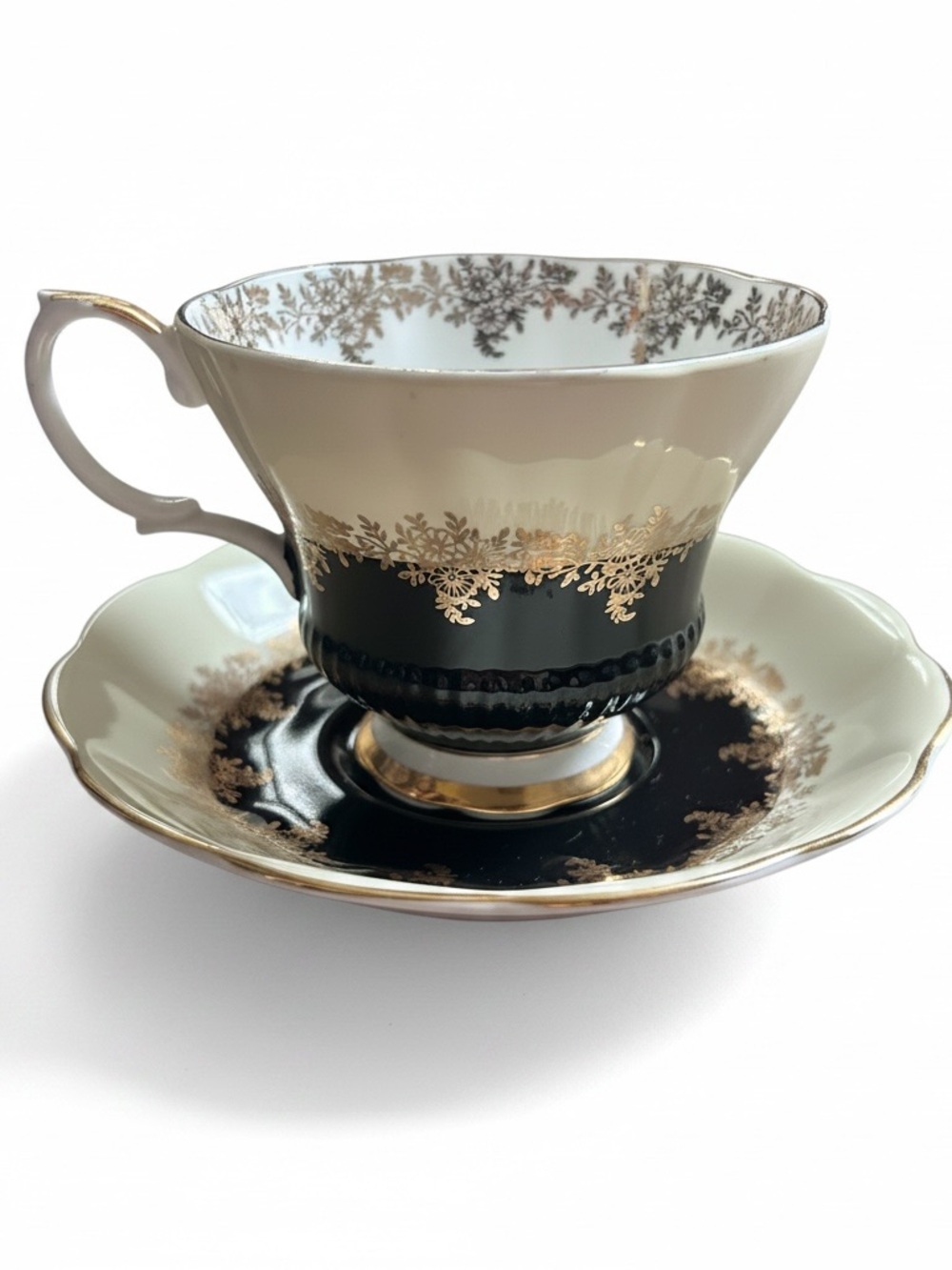Royal Albert Pompadour Series Bone China Black Gold Teacup and Saucer